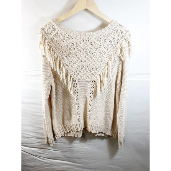 Chelsea & Violet Sweaters - Chelsea and Violet Fringe Cream Knit Pullover Sweater Size L